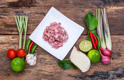 High angle view of ingredients on table