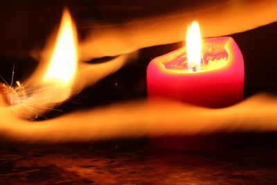 Close-up of illuminated burning candle