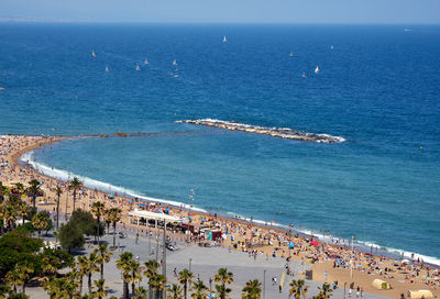 High angle view of people on beach