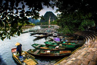 High angle view of people on boat