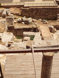 High angle view of weathered wall at construction site