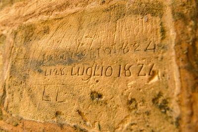 Close-up of text on wall