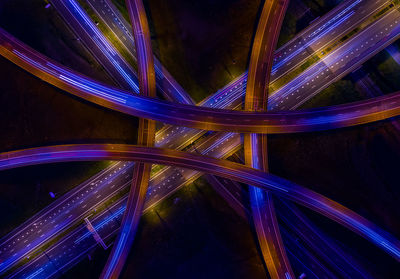 Directly above shot of light trails on multiple lane highway