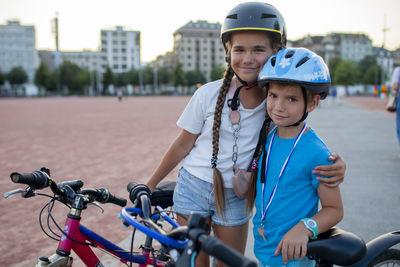 Portrait of boy riding bicycles