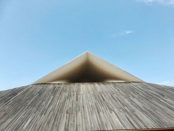 Low angle view of traditional windmill against clear sky