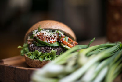 Close-up of sandwich in plate