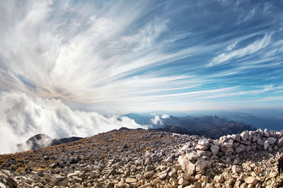 Scenic view of rocky mountains against sky