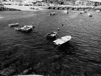 High angle view of boats in water