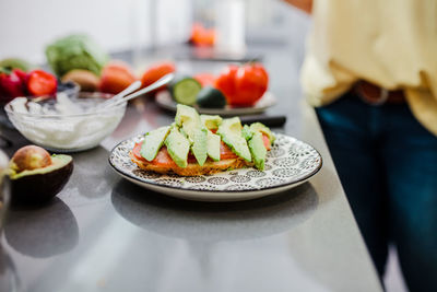 Close-up of food served on table