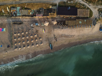 High angle view of people by sea