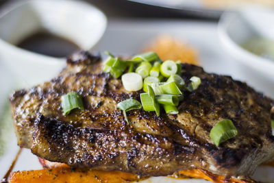 Close-up of food served in plate