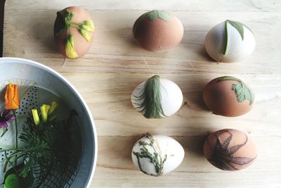 High angle view of chopped fruits on table