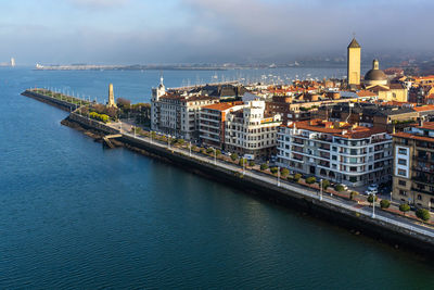 High angle view of buildings in city