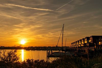 View of marina at sunset