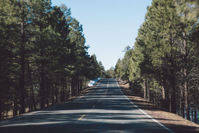 Road amidst trees against clear sky