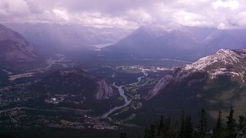 Scenic view of mountains against cloudy sky