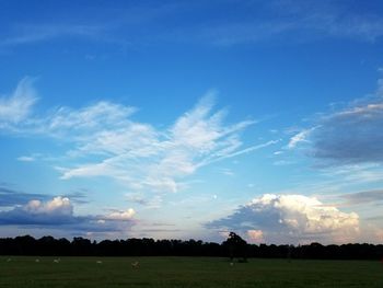 Man on field against blue sky