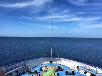 High angle view of sea against blue sky