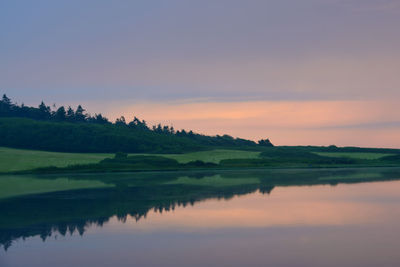 Scenic view of lake against sky during sunset