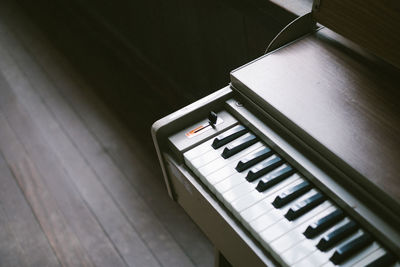 High angle view of organ keys