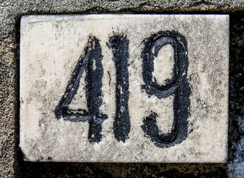 Close-up of text on wall