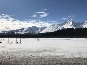 Scenic view of snowcapped mountains against sky