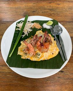 High angle view of food in plate on table