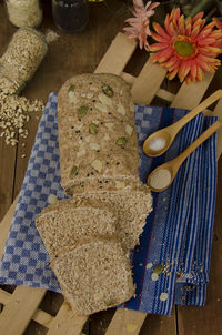 High angle view of food on table