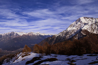 Scenic view of snowcapped mountains against sky