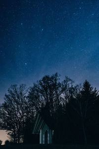 Low angle view of silhouette trees against sky at night
