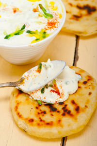 Close-up of food in plate on table