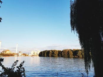 Scenic view of lake against clear sky