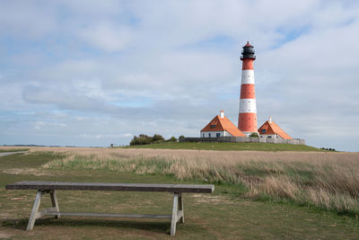 Panoramic image of westerhever lighthouse against sky, north frisia, germany