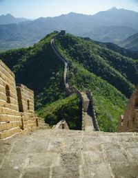 View of the great wall of china at mutianyu
