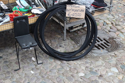 High angle view of bicycle on street