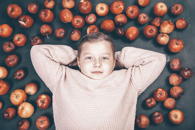 High angle view portrait of cute girl