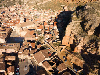 High angle view of old town in city