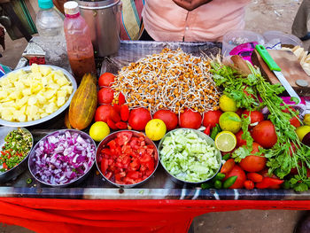 High angle view of fruits for sale in market