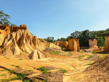 Rock formations on landscape against sky