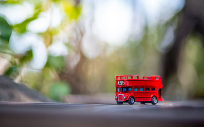 Close-up of toy car on road