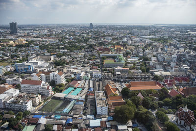 High angle view of townscape against sky