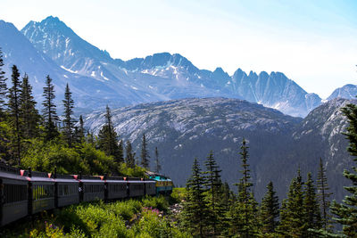 Train winding through mountains from whitehorse, yt to skagway, alaska