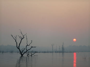 Scenic view of lake against sky during sunset