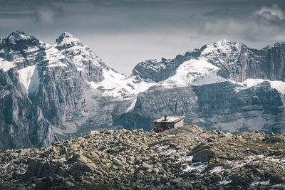 Scenic view of snowcapped mountains against sky