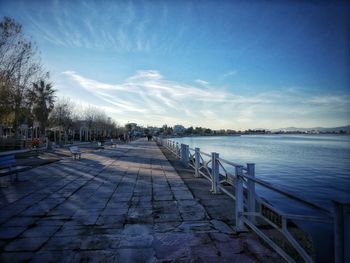 Scenic view of sea against blue sky