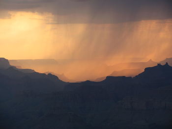 Scenic view of silhouette mountains against sky during sunset