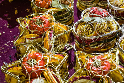 High angle view of fruits for sale in market