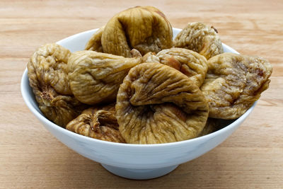 High angle view of rice in bowl on table
