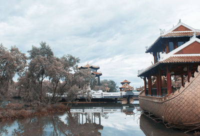 Reflection of buildings in lake