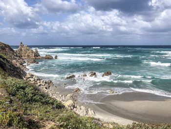 Scenic view of beach against sky